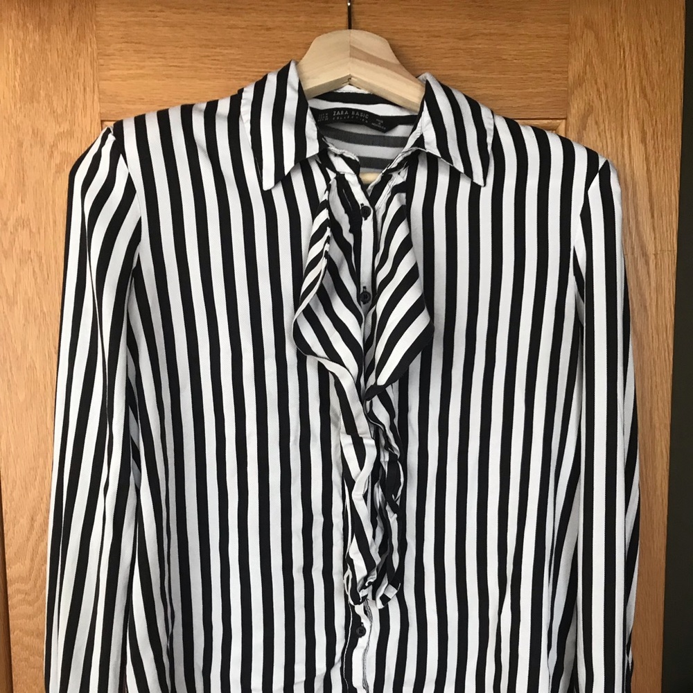 Zara Black And White Striped Blouse